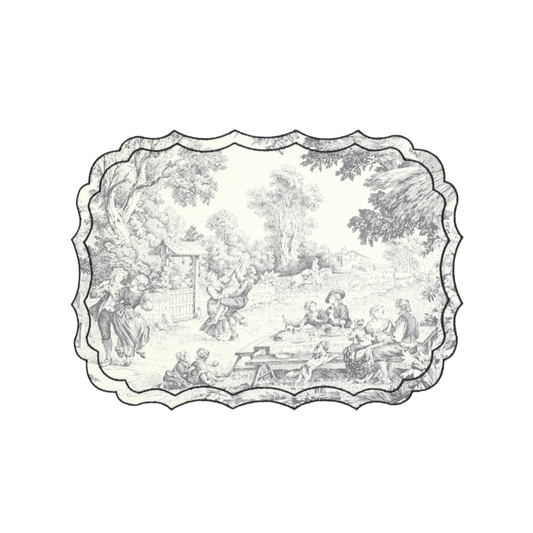Vlekwerende Linnen Placemat – 50x35 cm - Toile de Jouy Nero