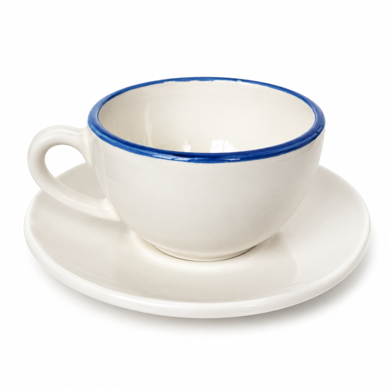 Koffietas met bordje – Blauw randje – Ø 10 x 7,5 cm