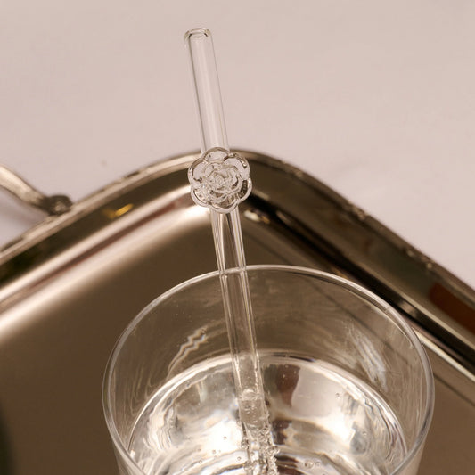 Glazen rietjes met roosjes - set van 4