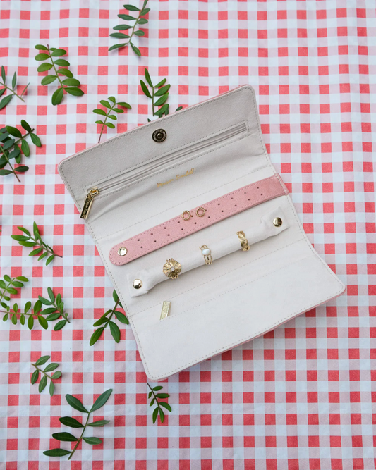 Sieradenpochette velours - Lichtroze