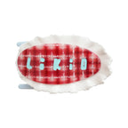 Grote platte Likio haarklem Berry Plaid, rood geruit met witte kanten rand