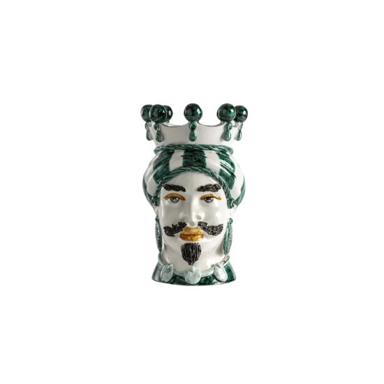 Handgemaakte Siciliaanse Testa di Moro — Tulband Groene Strepen