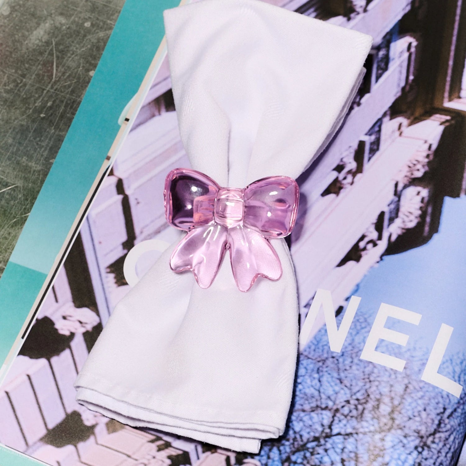 Glazen servetringen met strikjes (Roze) - set van 4