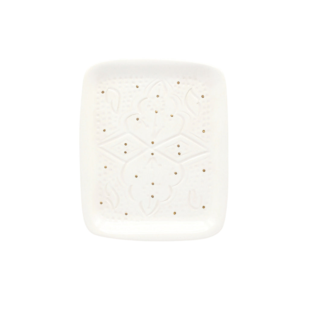 Dienblad – Reliëf wit & goud (24 × 14 × 3 cm)