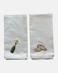 Set van 2 geborduurde servetten 'Champagne & Oysters'