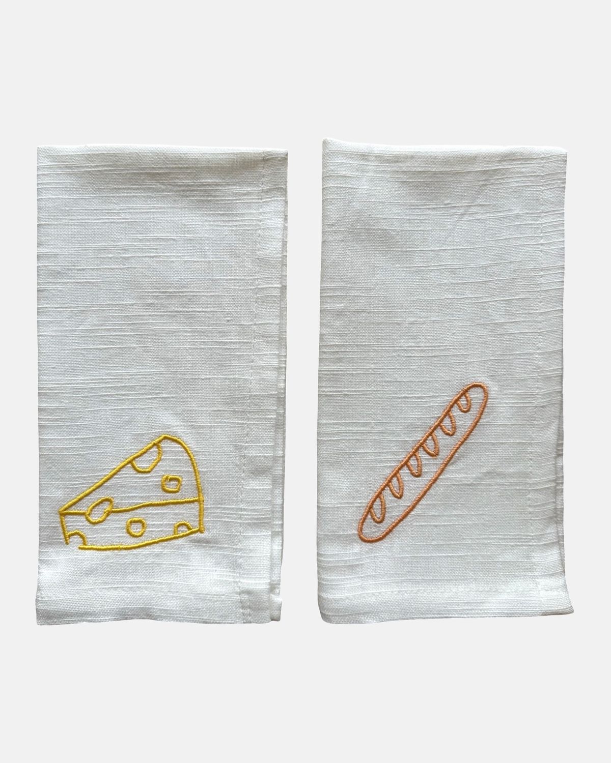 Set van 2 geborduurde servetten 'Baguette & Cheese'