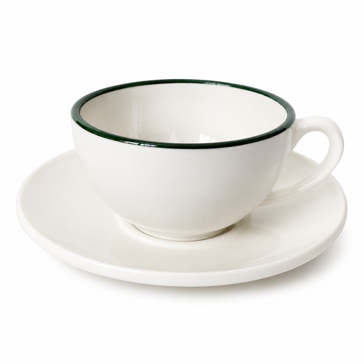 Koffietas met bordje – Groen randje – Ø 10 x 7,5 cm