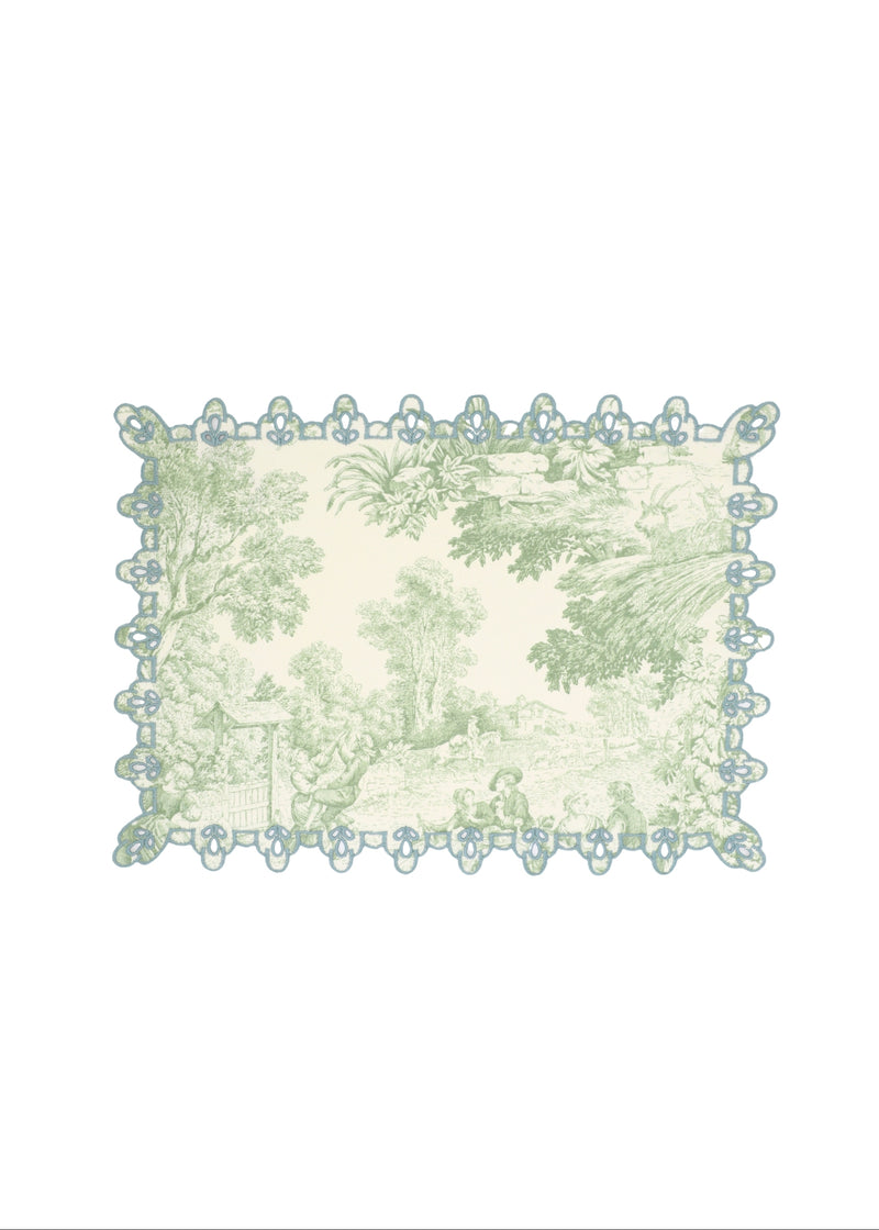 Vlekwerende Katoenen Placemat – 50x35 cm - Toile de Jouy met broderie