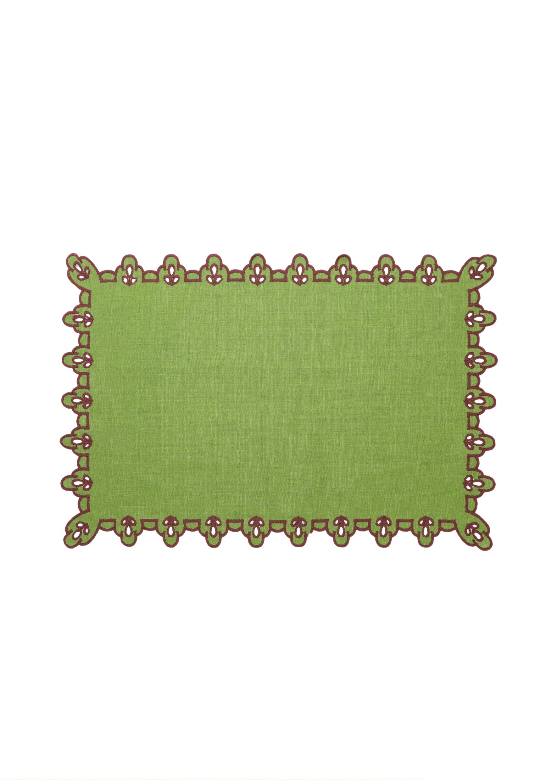 Vlekwerende Linnen Placemat – 50x35 cm - Groen met paarse broderie