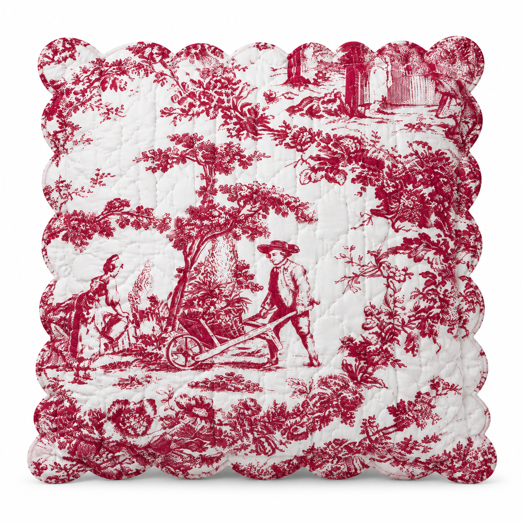 Gewatteerde kussensloop Toile de Jouy 60 x 60