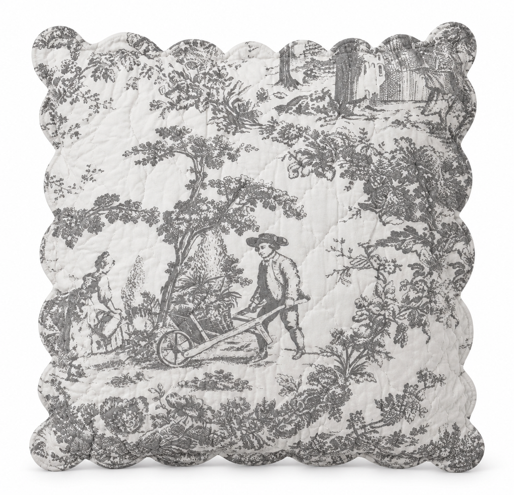 Gewatteerde kussensloop Toile de Jouy 60 x 60