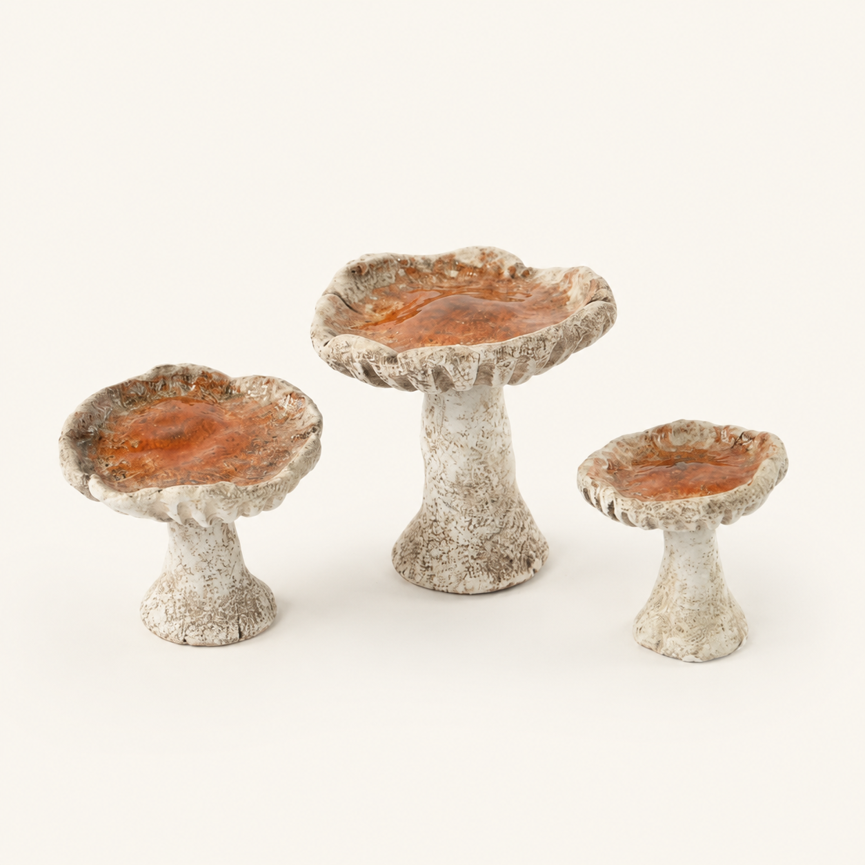 Set of 3 Decorative Ceramic Mushrooms - Burnt Orange
