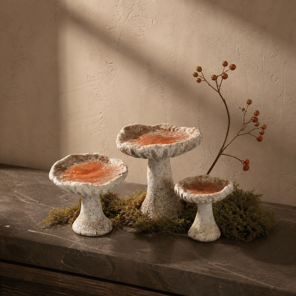 Set of 3 Decorative Ceramic Mushrooms - Burnt Orange