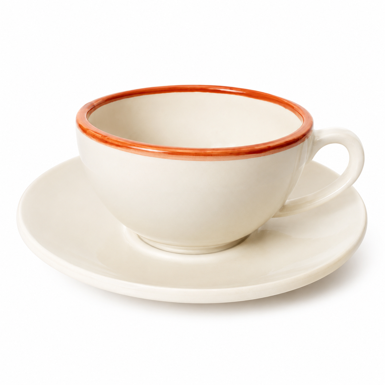 Koffietas met bordje – Oranje randje – Ø 10 x 7,5 cm