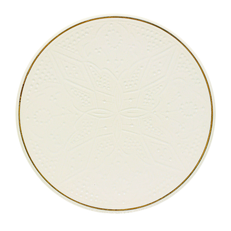 Ceramic Plate – White Relief with Gold - Ø 26