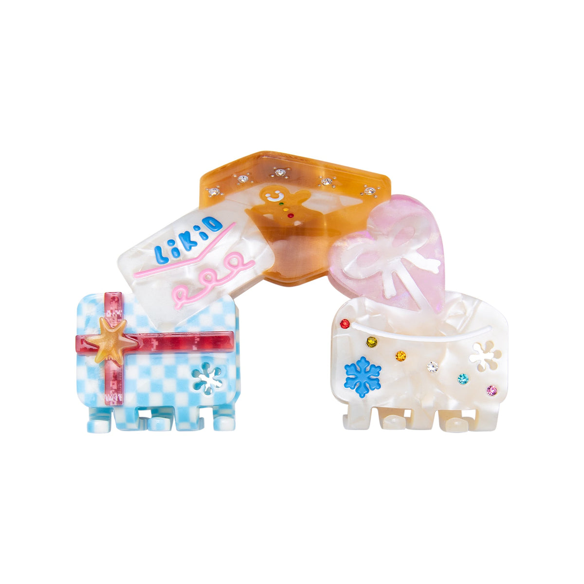 Likio haarklemmetjes Happy Gingerbread in de vorm van cadeautjes met strik