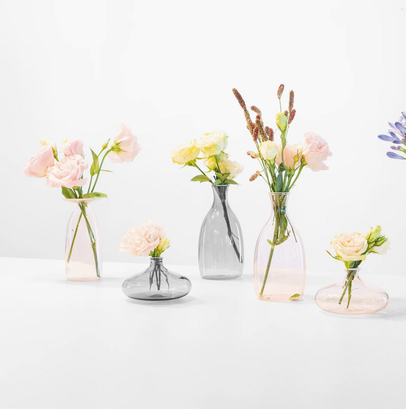 Un Fiore - Glazen Vaasje met witte rand – Roze – 35 cl