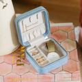 Travel Jewelry Box Linen Effect - Light Blue