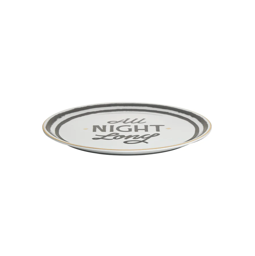The Club - Pizza plate 'All night long' - White/Black - Ø 32