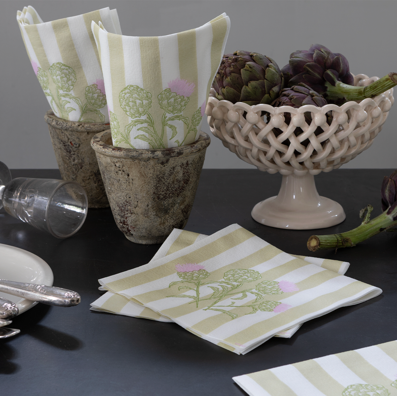 Servetten - Strepen met artisjokken - 40x40