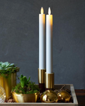 Set of 2 LED dinner candles – white with gold base