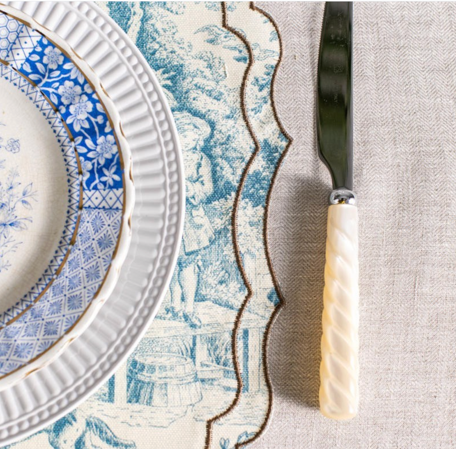 Vlekwerende Katoenen Placemat – 50x35 cm - Blauwe Toile De Jouy