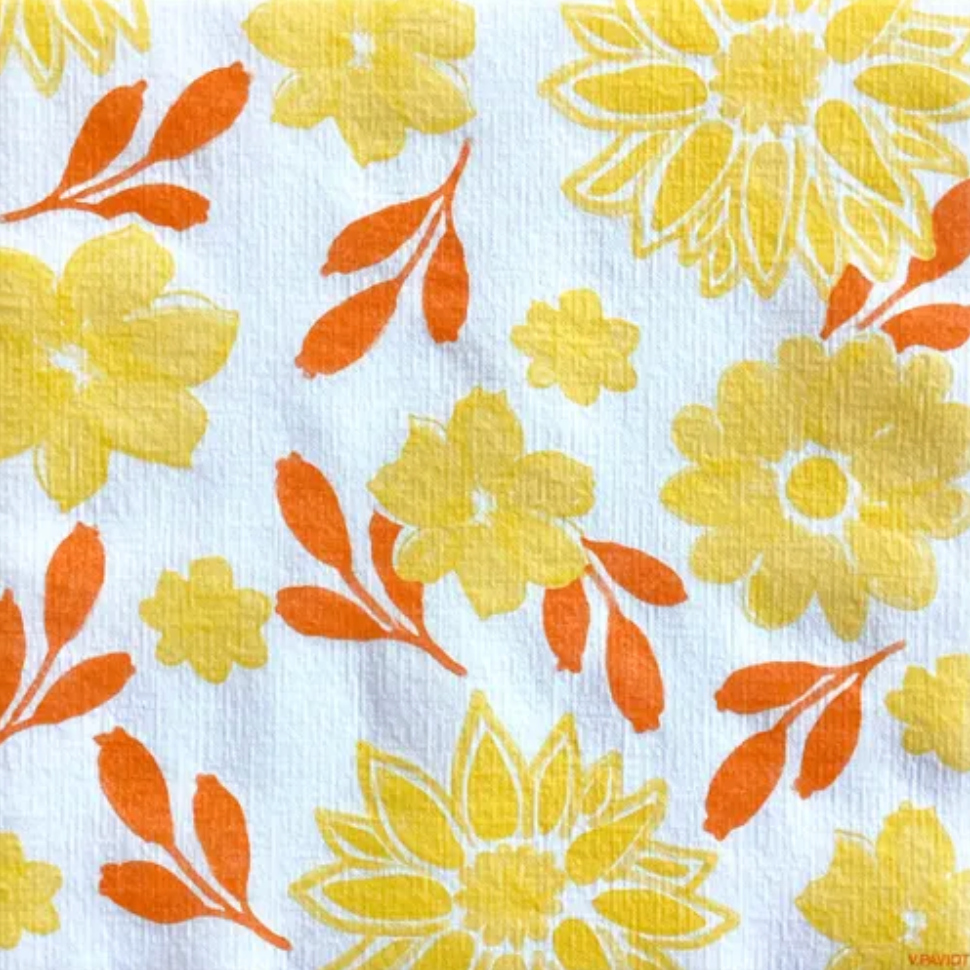 Servetten - Geel x Oranje bloemen - 40x40