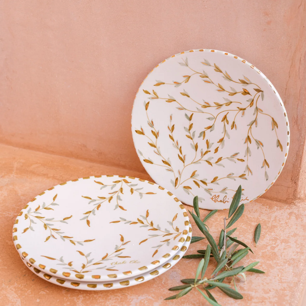 Keramisch Bord "Gouden blaadjes" -  Ø 26 cm