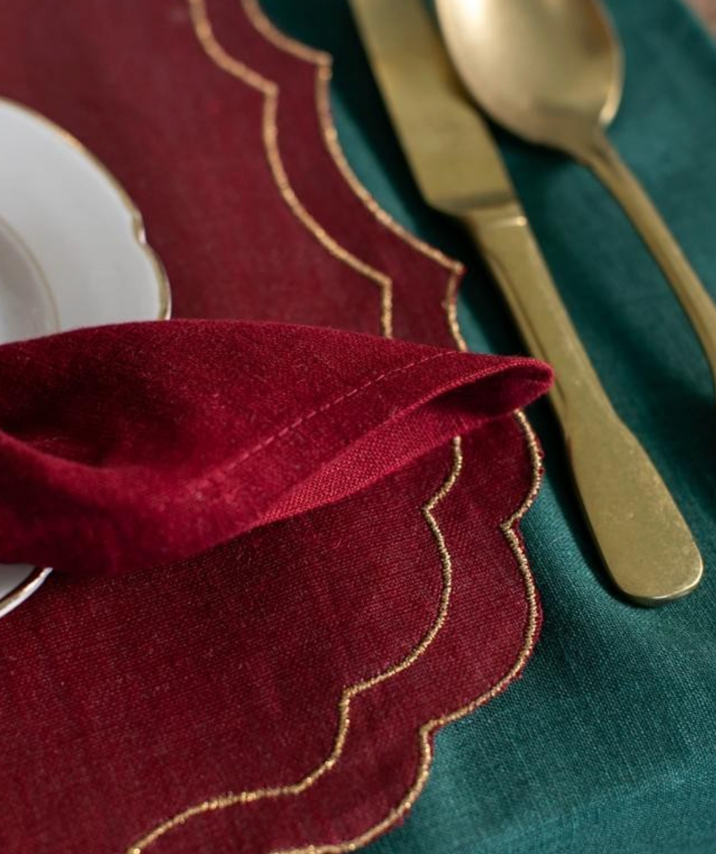Placemats set kerstrood met gouden randje