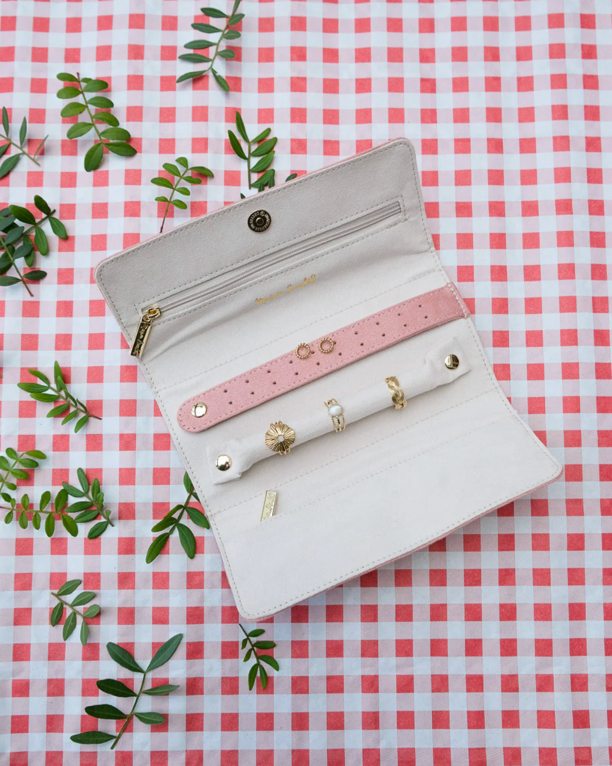 Sieradenpochette velours - Lichtroze