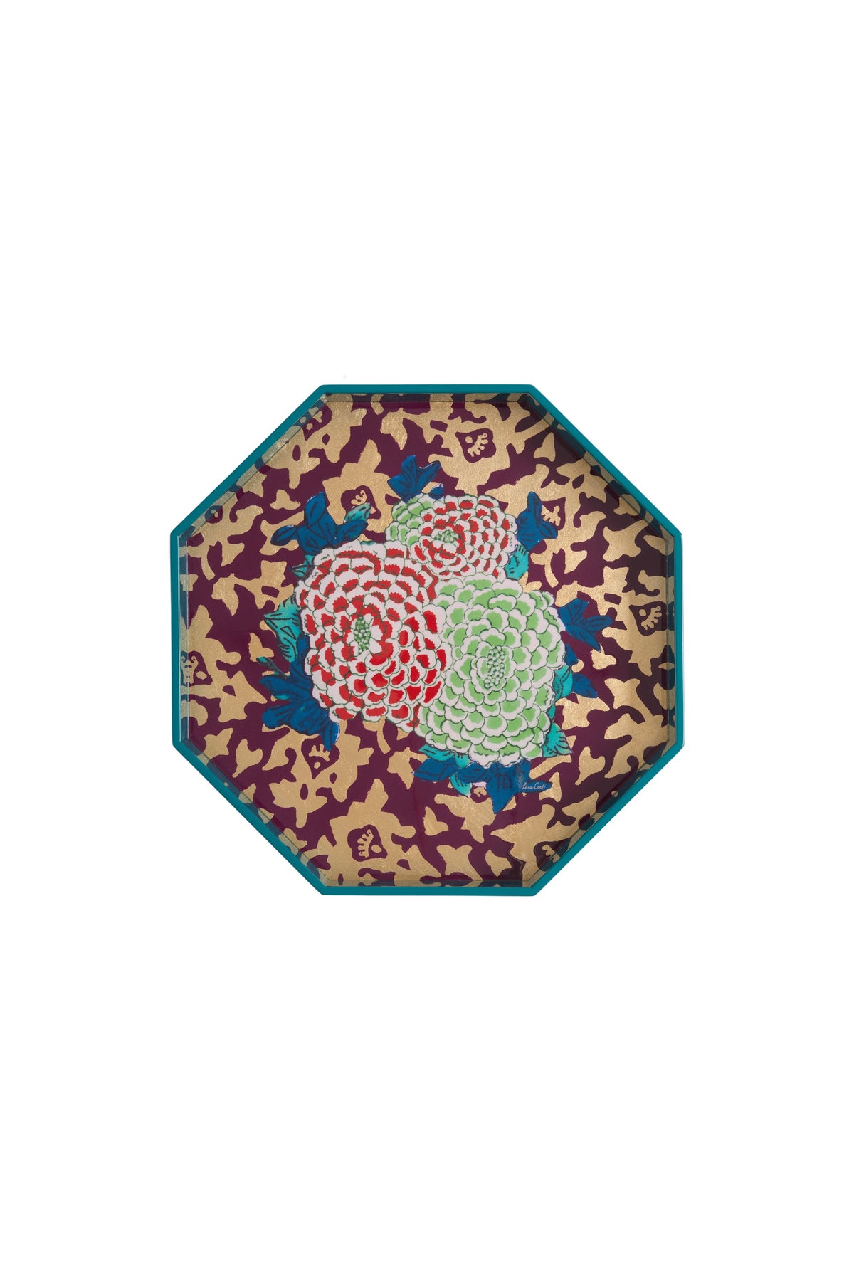 Achthoekig dienblad Arabesque Corolla aubergine, bovenaanzicht