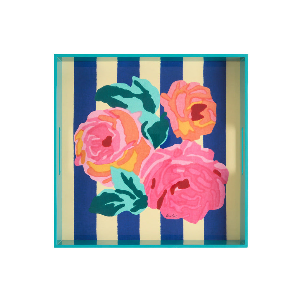 Nizam Stripes - Dienblad - Blauw -Naturel - 40 ×40  cm
