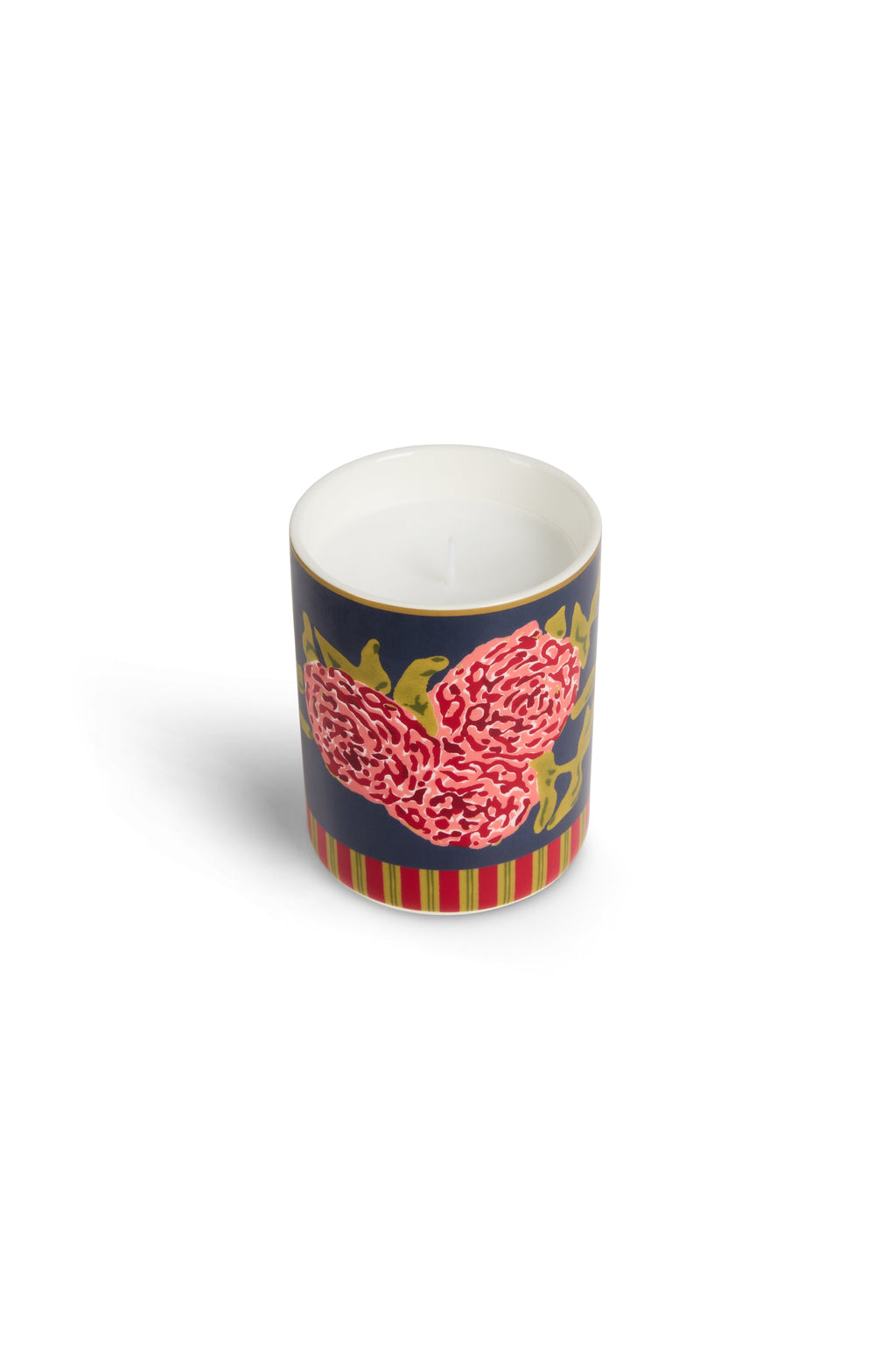 Geurkaars donkerblauw, detail van de porseleinen pot