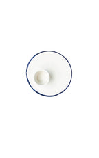 Eierdopje met bordje – Blauw randje – 7 x 7 x 6 cm