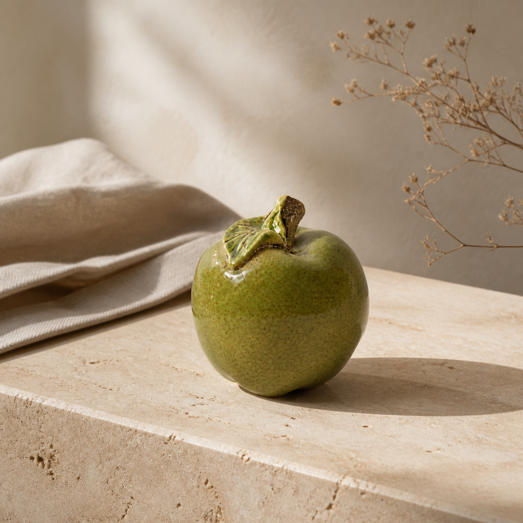 Decoratieve Appel Keramiek - Groen - Ø8,3 x H9 cm