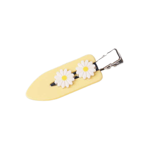 Barrette Likio Block Flower jaune beurre ornée de marguerites blanches
