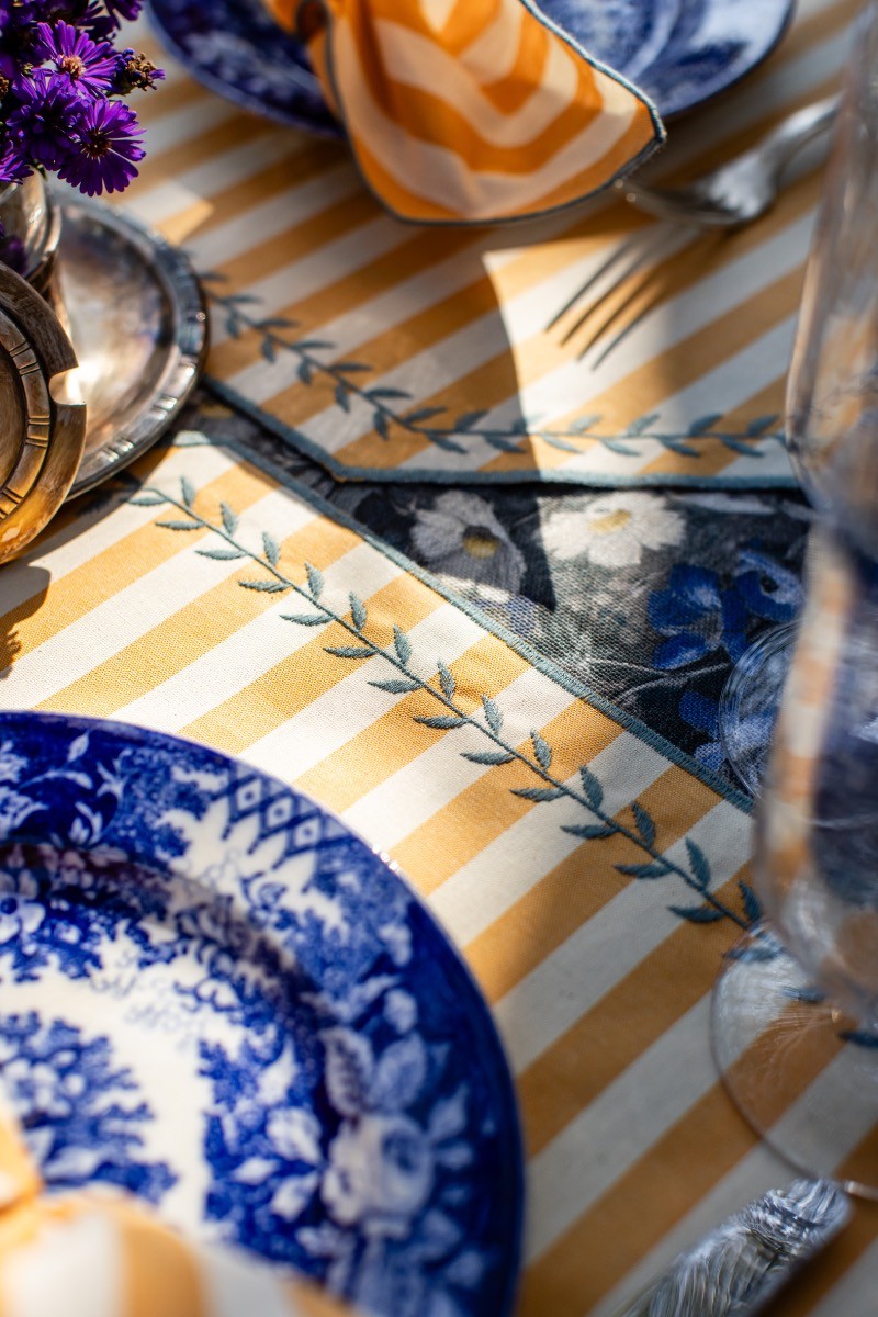 Vlekwerende Linnen Placemat – 50x35 cm - Gele Streepjes